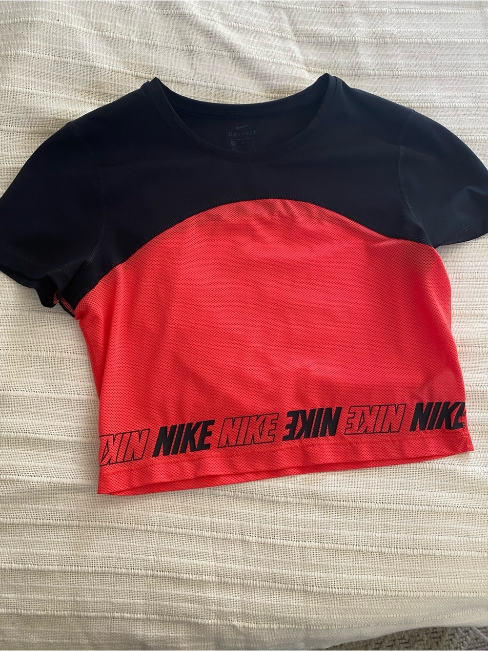 Nike Red and Black Cropped Athletic Tee